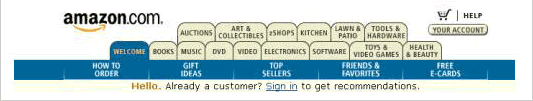 Amazon tabbed navigation