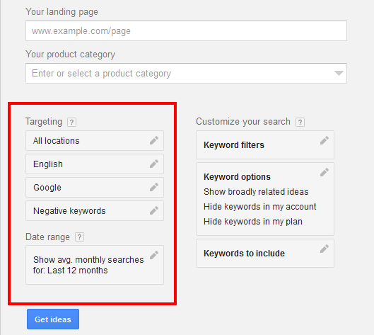 Google Keyword Planner Targeting
